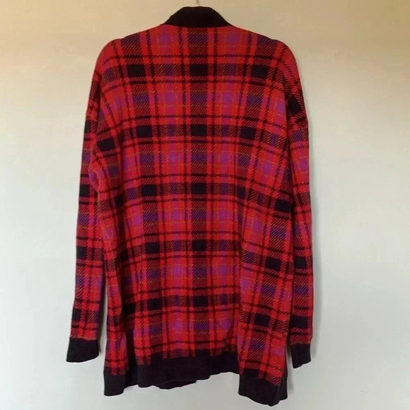 Ann Taylor purple red plaid  long cardigan - Picture 6 of 6